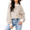 imageWomens Sweaters Fall 2025 Fashion Long Sleeve Color Block Oversized Sweater Trendy Casual Crew Neck Knitted Tops PulloverApricot