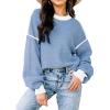 imageWomens Sweaters Fall 2025 Fashion Long Sleeve Color Block Oversized Sweater Trendy Casual Crew Neck Knitted Tops PulloverBlue