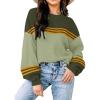 imageWomens Sweaters Fall 2025 Fashion Long Sleeve Color Block Oversized Sweater Trendy Casual Crew Neck Knitted Tops PulloverTriple Green