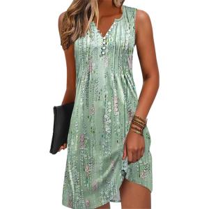 imageDisamer Beach Dresses for Women 2025 Vacation Swim Cover up VNeck Summer Dress Button Down Sleeveless Boho Floral SundressDewdrop Green