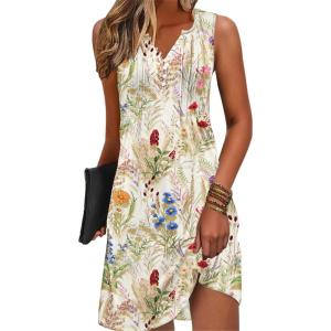 imageDisamer Beach Dresses for Women 2025 Vacation Swim Cover up VNeck Summer Dress Button Down Sleeveless Boho Floral SundressFloral Cluster