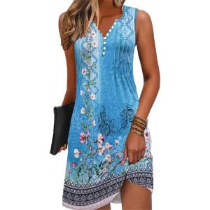 imageDisamer Beach Dresses for Women 2025 Vacation Swim Cover up VNeck Summer Dress Button Down Sleeveless Boho Floral SundressFlower Wallpaper Blue