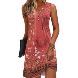 imageDisamer Beach Dresses for Women 2025 Vacation Swim Cover up VNeck Summer Dress Button Down Sleeveless Boho Floral SundressFlower Wallpaper Red
