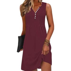 imageDisamer Beach Dresses for Women 2025 Vacation Swim Cover up VNeck Summer Dress Button Down Sleeveless Boho Floral SundressPure Red