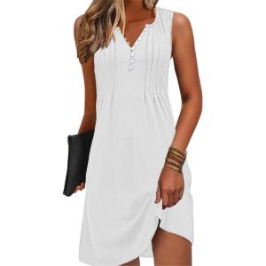 imageDisamer Beach Dresses for Women 2025 Vacation Swim Cover up VNeck Summer Dress Button Down Sleeveless Boho Floral SundressPure White
