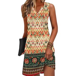 imageDisamer Beach Dresses for Women 2025 Vacation Swim Cover up VNeck Summer Dress Button Down Sleeveless Boho Floral SundressStriped Orange