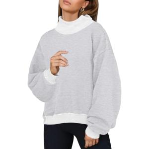 imageDisamer Fall Clothes for Women 2023 Trendy Mock Turtleneck Sweatshirts Oversized Casual Color Block Long Sleeve Pullover Tops A Grey