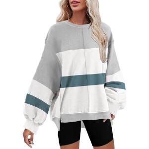 imageDisamer Sweatshirts for Women Crew Neck Fall Clothes 2023 Fashion Warm Color Block Loose Fit Teen Girls Oversized Pullover Tops