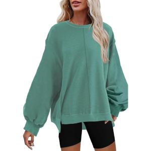 imageDisamer Sweatshirts for Women Crew Neck Fall Clothes 2023 Fashion Warm Loose Fit Teen Girls Oversized Pullover Tops Pure Green