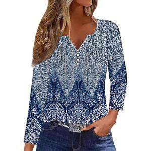 imageDisamer Womens T Shirts 2025 Fashion Tops Long Sleeve Pleated Dressy Casual Button Down Blouses Fall ClothesFloral Blue