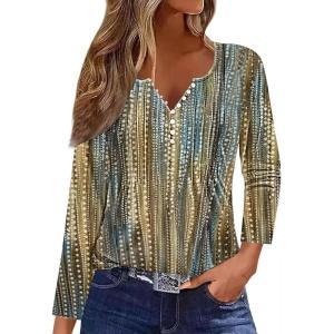imageDisamer Womens T Shirts 2025 Fashion Tops Long Sleeve Pleated Dressy Casual Button Down Blouses Fall ClothesStriped Yellow