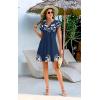 imageDisamer Womens Casual Dresses Short Sleeve Summer Dresses 2025 Boho Floral Beach Sundresses Spring ALine Dress with PocketsLeaf Blue