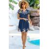 imageDisamer Womens Casual Dresses Short Sleeve Summer Dresses 2025 Boho Floral Beach Sundresses Spring ALine Dress with PocketsLeaf Blue