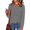 imageWomens Sweaters 2025 Fall Fashion Long Sleeve Knit Pullover Tops Oversized Trendy OutfitsStripe Orange