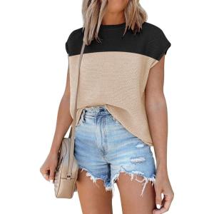 imageDisamer Cap Sleeve Knit Sweater Tops Sleeveless Vest 2025 Spring Clothes Oversized Summer Tank Trendy Short Sleeve T ShirtsColor Black