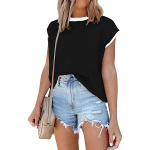 imageDisamer Cap Sleeve Knit Sweater Tops Sleeveless Vest 2025 Spring Clothes Oversized Summer Tank Trendy Short Sleeve T ShirtsPure Black