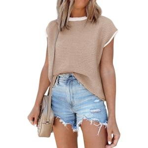 imageDisamer Cap Sleeve Knit Sweater Tops Sleeveless Vest 2025 Spring Clothes Oversized Summer Tank Trendy Short Sleeve T ShirtsPure Brown