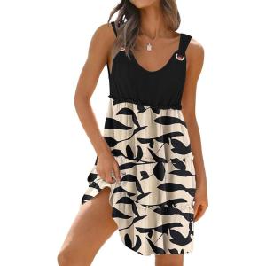 imageDisamer Summer Dresses for Women 2025 Sundresses Vacation Sleeveless Beach Swimsuit Cover Ups Spring Outfits Casual Sun DressFloral Leaf