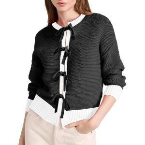 imageDisamer Womens 2025 Knit Cardigan Sweaters Fall Clothes Long Sleeve Fashion Casual Y2k Tie Open Front Cropped JacketsBlack