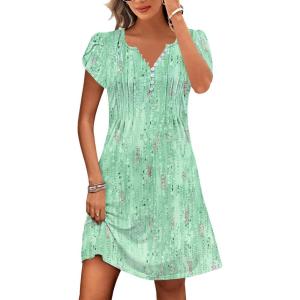 imageDisamer Womens Casual Dresses Short Sleeve Summer Dresses 2025 Boho Floral Beach Sundresses Spring ALine Dress with PocketsDewdrop Green