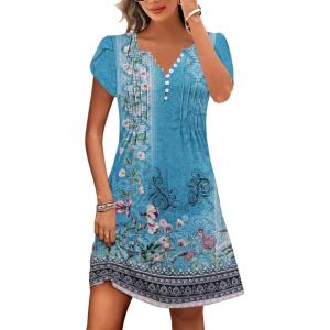imageDisamer Womens Casual Dresses Short Sleeve Summer Dresses 2025 Boho Floral Beach Sundresses Spring ALine Dress with PocketsFloral Blue