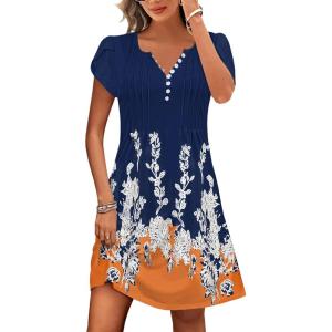 imageDisamer Womens Casual Dresses Short Sleeve Summer Dresses 2025 Boho Floral Beach Sundresses Spring ALine Dress with PocketsFloral Navy