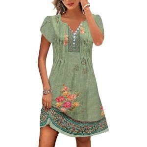 imageDisamer Womens Casual Dresses Short Sleeve Summer Dresses 2025 Boho Floral Beach Sundresses Spring ALine Dress with PocketsFloral Peony