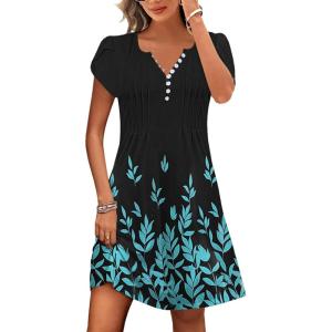 imageDisamer Womens Casual Dresses Short Sleeve Summer Dresses 2025 Boho Floral Beach Sundresses Spring ALine Dress with PocketsLeaf Green