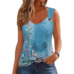 imageDisamer Womens Tank Tops 2025 Loose Fit Casual Summer Spaghetti Strap Trendy Spring Cute Lace Sleeveless T ShirtsFlower Blue