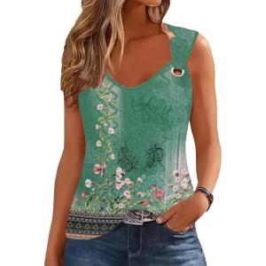 imageDisamer Womens Tank Tops 2025 Loose Fit Casual Summer Spaghetti Strap Trendy Spring Cute Lace Sleeveless T ShirtsFlower Green