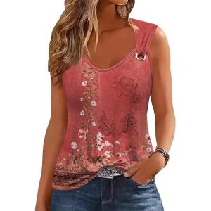 imageDisamer Womens Tank Tops 2025 Loose Fit Casual Summer Spaghetti Strap Trendy Spring Cute Lace Sleeveless T ShirtsFlower Red