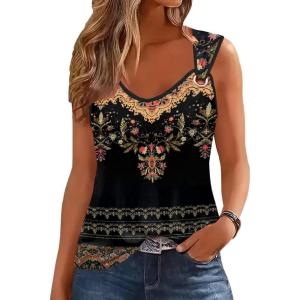 imageDisamer Womens Tank Tops 2025 Loose Fit Casual Summer Spaghetti Strap Trendy Spring Cute Lace Sleeveless T ShirtsFlower Vine Black
