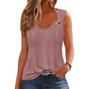 imageDisamer Womens Tank Tops 2025 Loose Fit Casual Summer Spaghetti Strap Trendy Spring Cute Lace Sleeveless T ShirtsLace Pink