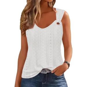 imageDisamer Womens Tank Tops 2025 Loose Fit Casual Summer Spaghetti Strap Trendy Spring Cute Lace Sleeveless T ShirtsLace White