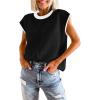imageDisamer Womens Summer Cap Sleeve Tops Sleeveless Sweater Vest Casual Loose Fit Striped Knit Lightweight PulloverPure Black