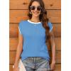 imageDisamer Womens Summer Cap Sleeve Tops Sleeveless Sweater Vest Casual Loose Fit Striped Knit Lightweight PulloverPure Blue