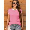 imageDisamer Womens Summer Cap Sleeve Tops Sleeveless Sweater Vest Casual Loose Fit Striped Knit Lightweight PulloverPure Pink
