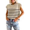 imageDisamer Womens Summer Cap Sleeve Tops Sleeveless Sweater Vest Casual Loose Fit Striped Knit Lightweight PulloverStripe Khaki