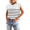imageDisamer Womens Summer Cap Sleeve Tops Sleeveless Sweater Vest Casual Loose Fit Striped Knit Lightweight PulloverStripe White
