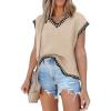 imageDisamer Womens Short Sleeve Sweater Tops 2025 Summer Sleeveless Vests Loose fit Tank Cap Sleeve Knit Spring OutfitsBraid Apricot