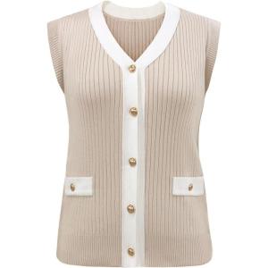 imageDisamer Sweaters Vest Tops for Women 2025 Summer Sleeveless T Shirts Button Down Cardigans Casual Knit Spring ClothesApricot