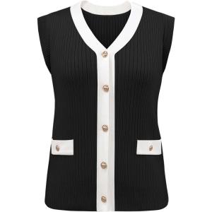 imageDisamer Sweaters Vest Tops for Women 2025 Summer Sleeveless T Shirts Button Down Cardigans Casual Knit Spring ClothesBlack