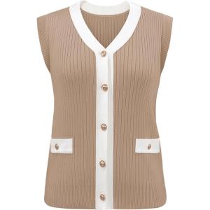 imageDisamer Sweaters Vest Tops for Women 2025 Summer Sleeveless T Shirts Button Down Cardigans Casual Knit Spring ClothesBrown