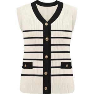imageDisamer Sweaters Vest Tops for Women 2025 Summer Sleeveless T Shirts Button Down Cardigans Casual Knit Spring ClothesLine Apricot