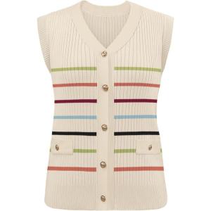 imageDisamer Sweaters Vest Tops for Women 2025 Summer Sleeveless T Shirts Button Down Cardigans Casual Knit Spring ClothesStripe Color