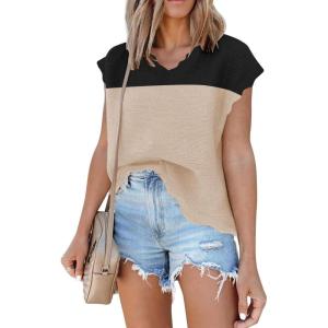 imageDisamer Womens Short Sleeve Sweater Tops 2025 Summer Sleeveless Vests Loose fit Tank Cap Sleeve Knit Spring OutfitsDouble Black