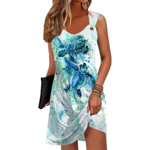 imageSummer Dresses for Women 2025 Sundresses Sleeveless Beach Swimsuit Cover Ups Spring Casual Loose Tank Tshirt Sun DressDye Tortoise