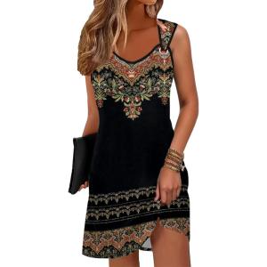 imageSummer Dresses for Women 2025 Sundresses Sleeveless Beach Swimsuit Cover Ups Spring Casual Loose Tank Tshirt Sun DressFlower Vine Black
