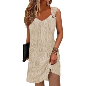imageSummer Dresses for Women 2025 Sundresses Sleeveless Beach Swimsuit Cover Ups Spring Casual Loose Tank Tshirt Sun DressStripe Khaki
