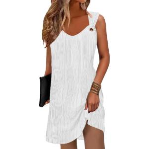 imageSummer Dresses for Women 2025 Sundresses Sleeveless Beach Swimsuit Cover Ups Spring Casual Loose Tank Tshirt Sun DressStripe White
